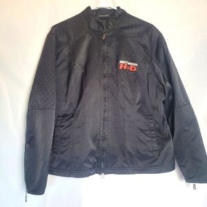 Harley Davidson Motorcycle Black/Orange Waxed Denim Zip Jacket Plus Size 1W